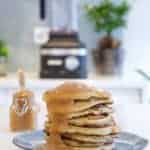 Autumn Applesauce Pancakes front + sauce