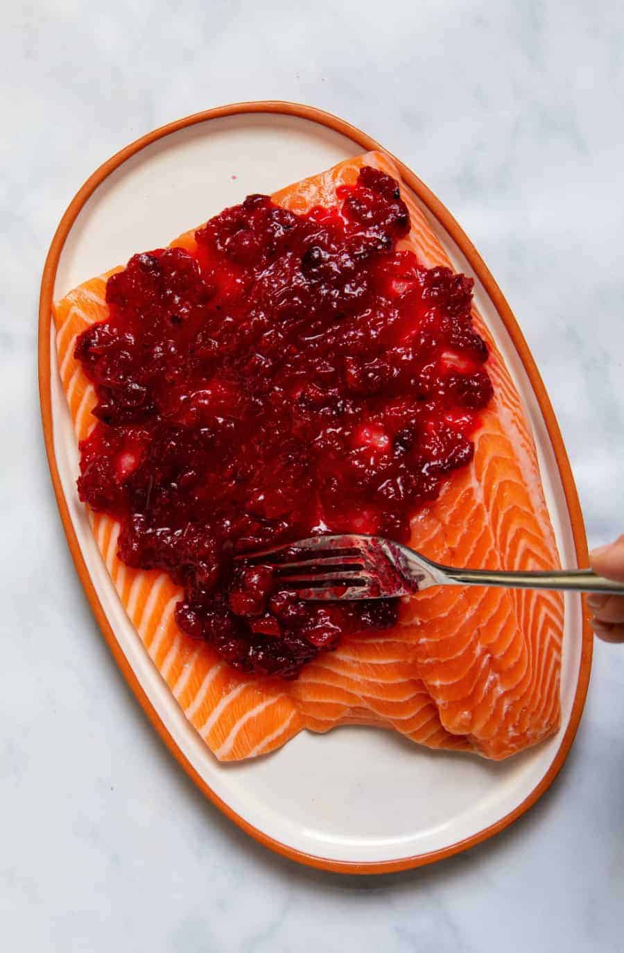 Cranberry Sauce Baked Salmon Simple 3 ingredient Christmas dinner