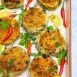 Vegan Fishcakes in a casserole dish.