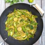 Vegetable Thai Green Curry in a wok.
