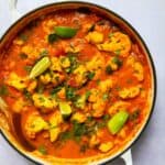 Cod and Cauliflower curry in a pot.