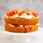 Gluten Free Victoria Sponge on a cake stand