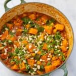 Peanut stew with sweet potatoes in a pot.