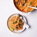 Colorful Vegetable Curry served on a plate with brown rice.