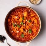 Butternut Squash Curry served in a large white pot.