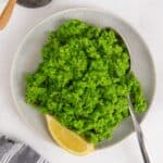 mashed peas with basil as a side dish.