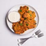 vegan courgette fritters with coconut yoghurt.
