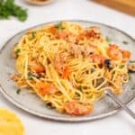 tuna pasta on a plate.