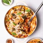 sausage pasta bake with vegetables.