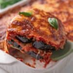 Aubergine Parmigiana close up.