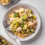 chicken pasta bake on a plate.