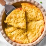 cheese and potato pie cut in slices.