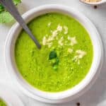 pea and mint soup in a bowl.
