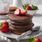 chocolate pancakes with strawberries.