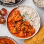 Fish Curry served with rice.