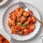 Baked gnocchi served on a plate.
