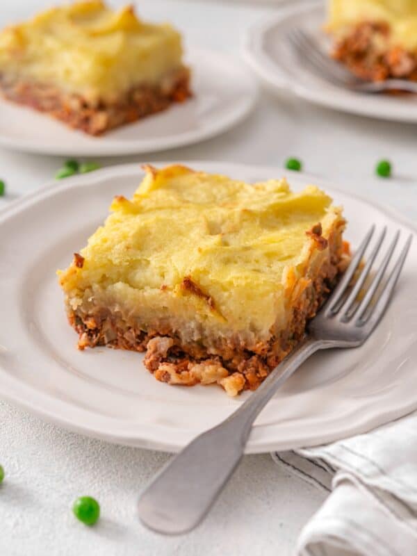 mushroom and walnut cottage pie served on a plate.