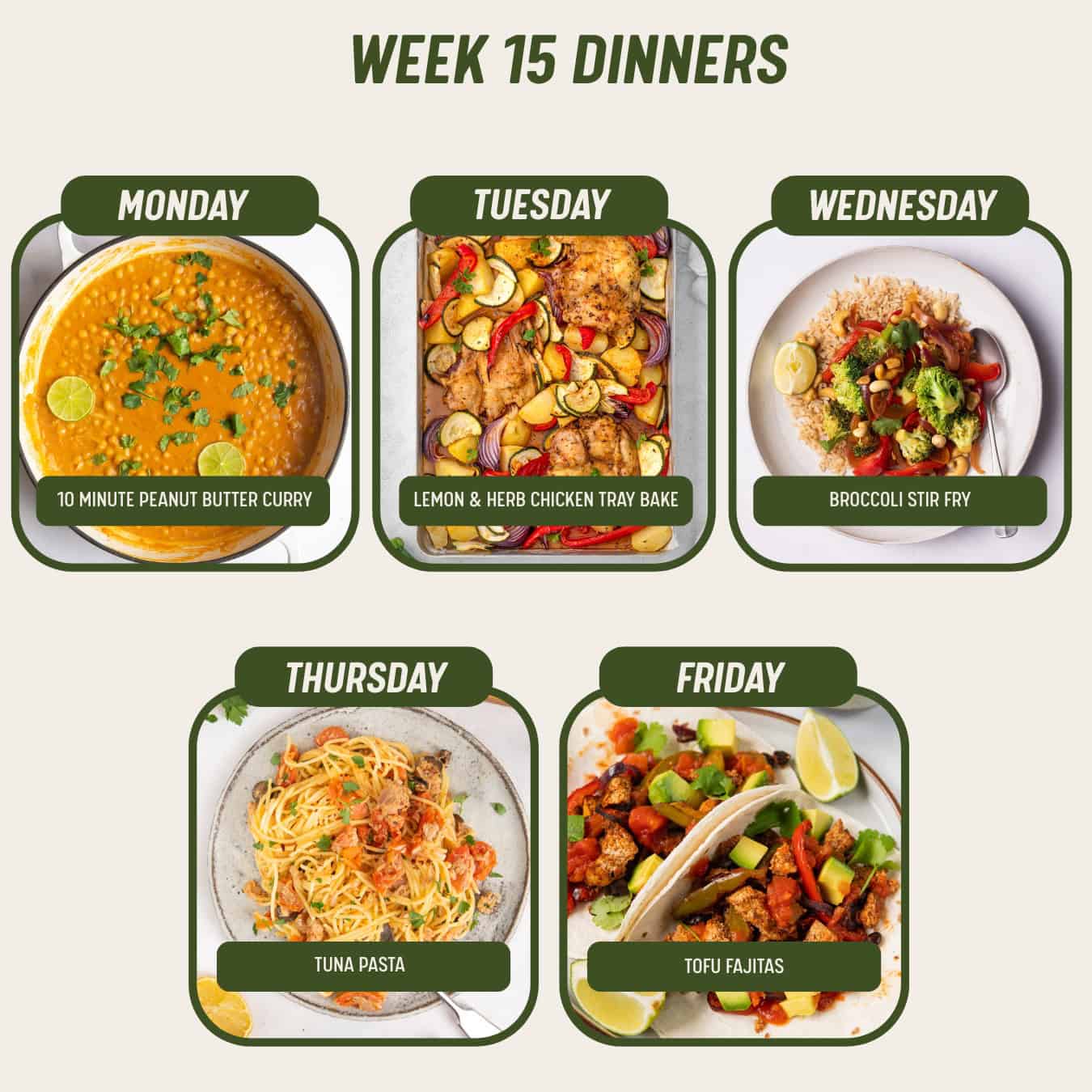 Week 15 Dinners  20/4/26