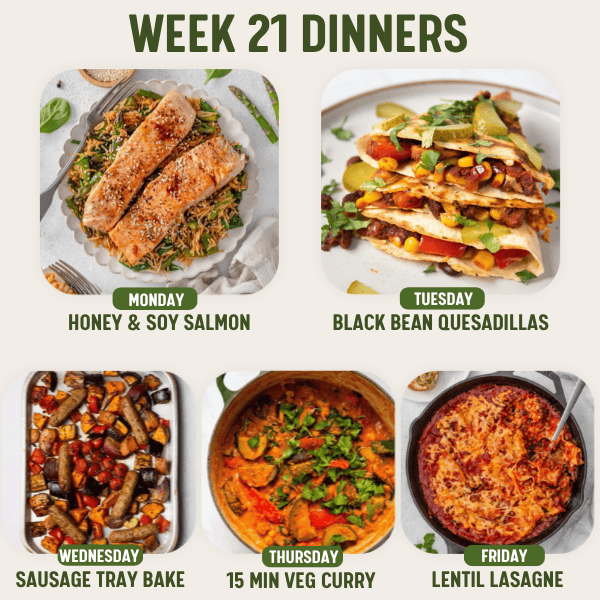 Week 21 Dinners meal plan