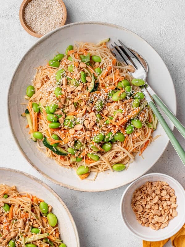 Cold Peanut Noodle Bowl with Cucumber & Edamame