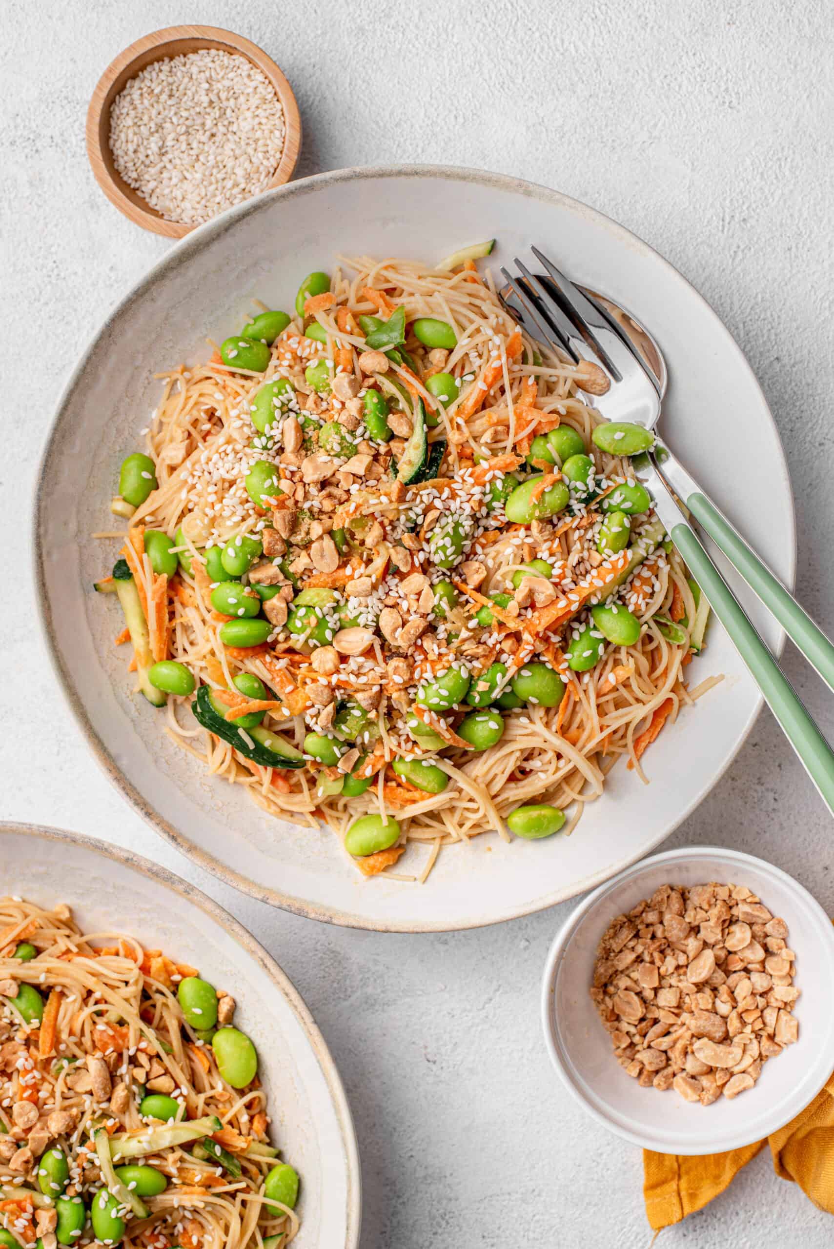 Cold Peanut Noodle Bowl with Cucumber & Edamame