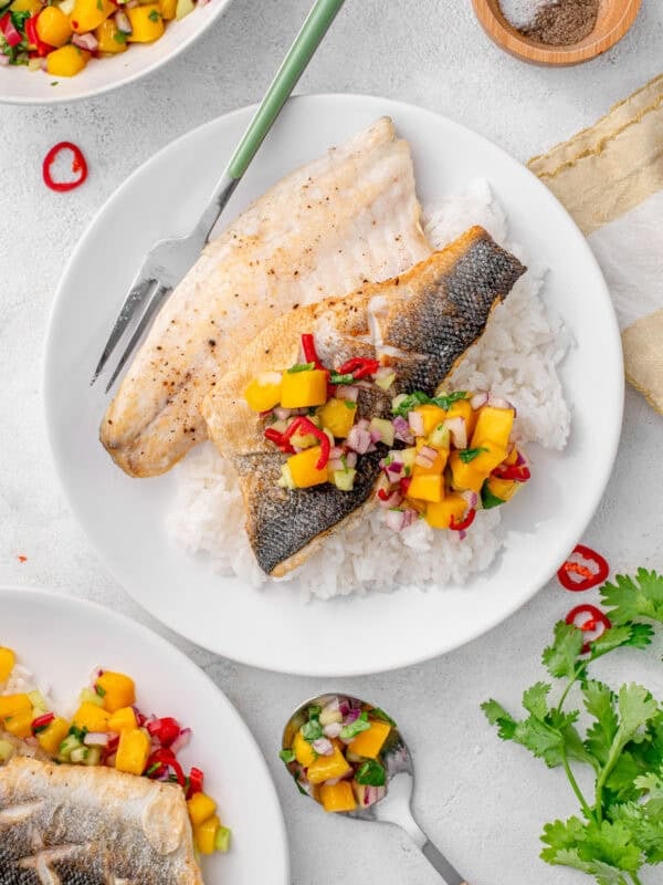 Pan-Seared Sea Bass with Mango & Cucumber Salsa