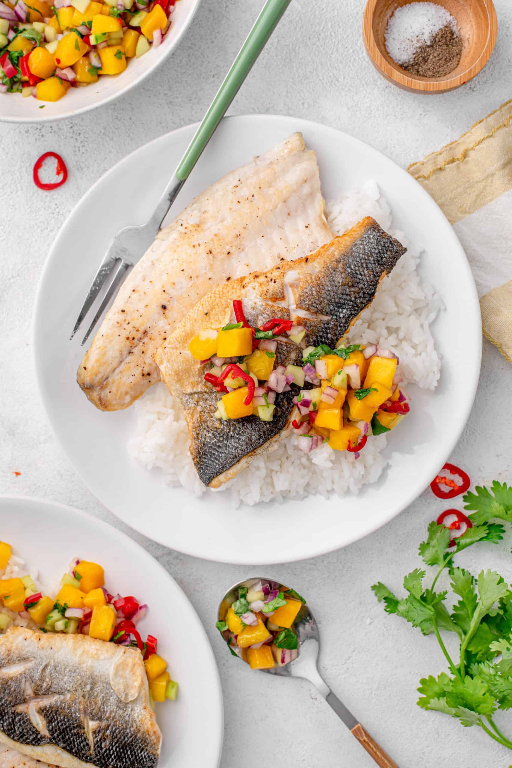Pan-Seared Sea Bass with Mango & Cucumber Salsa