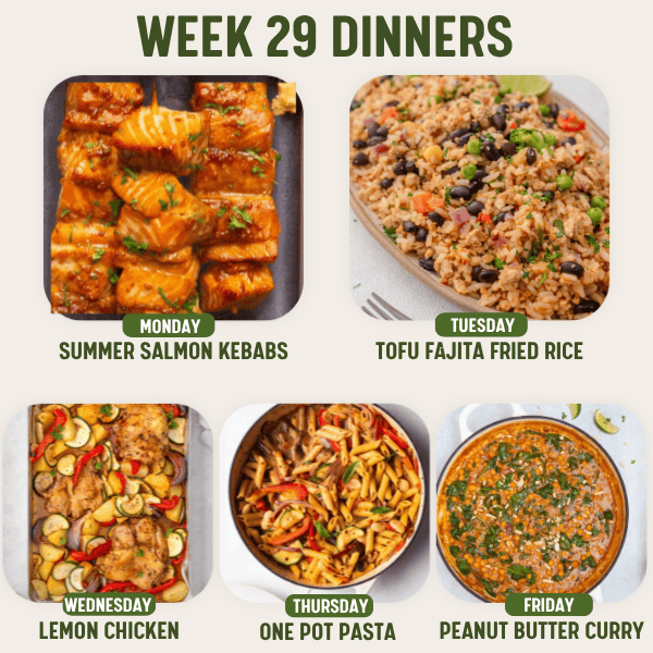 Week 29 Dinners meal plan