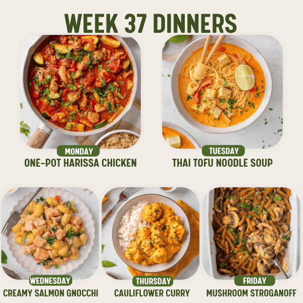 Week 37 Dinners meal plan