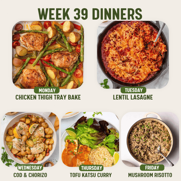 Week 39 Dinners meal plan