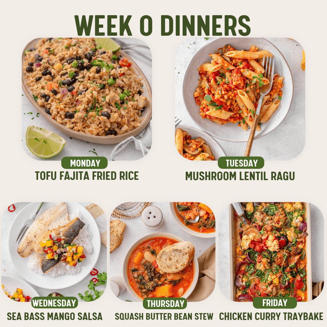 Week 0 Dinners meal plan